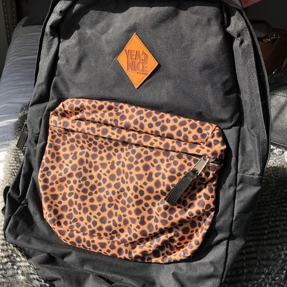 YEA.NICE Black Backpack with Cheetah Pocket 🎒 - Picture 1 of 3